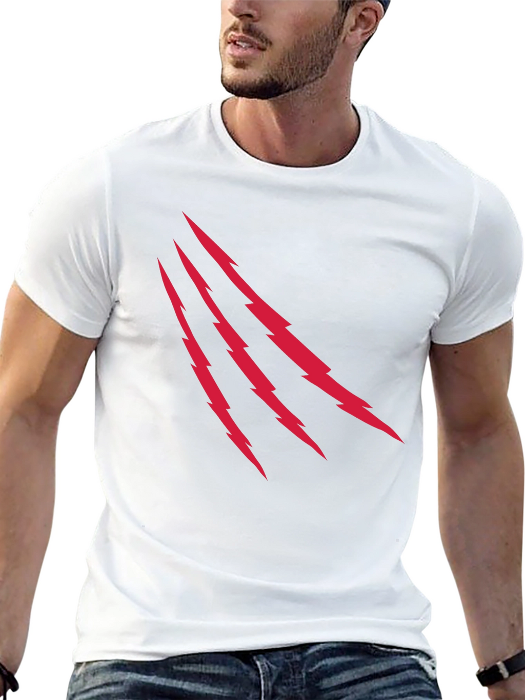 Mens Black T-Shirt with Red Lightning Claw Design