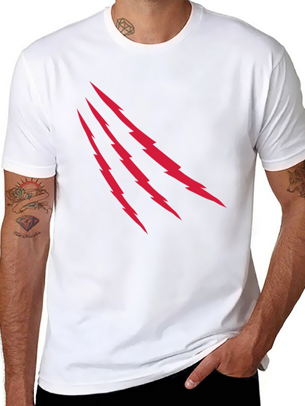 Mens Black T-Shirt with Red Lightning Claw Design