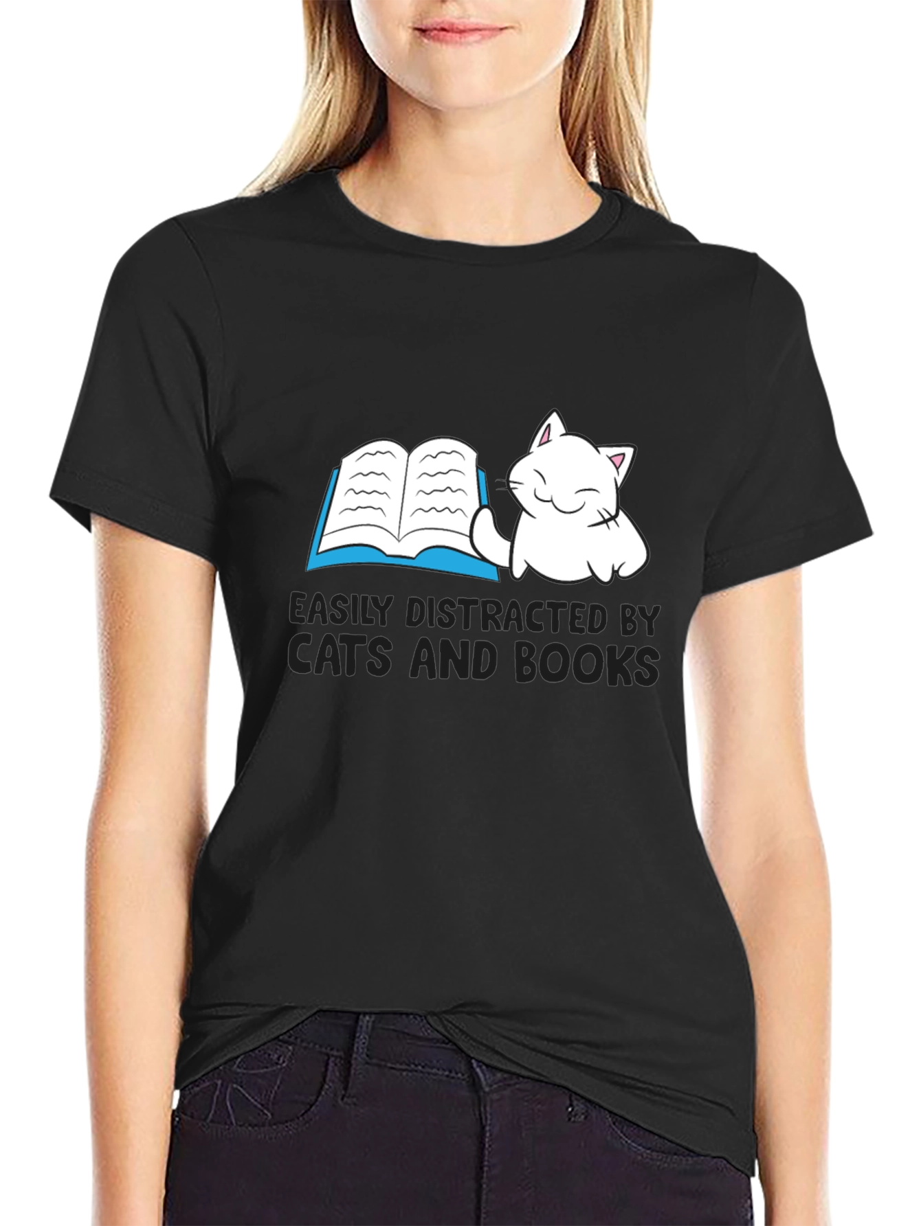 Easily Distracted By Cats and Books T-Shirt
