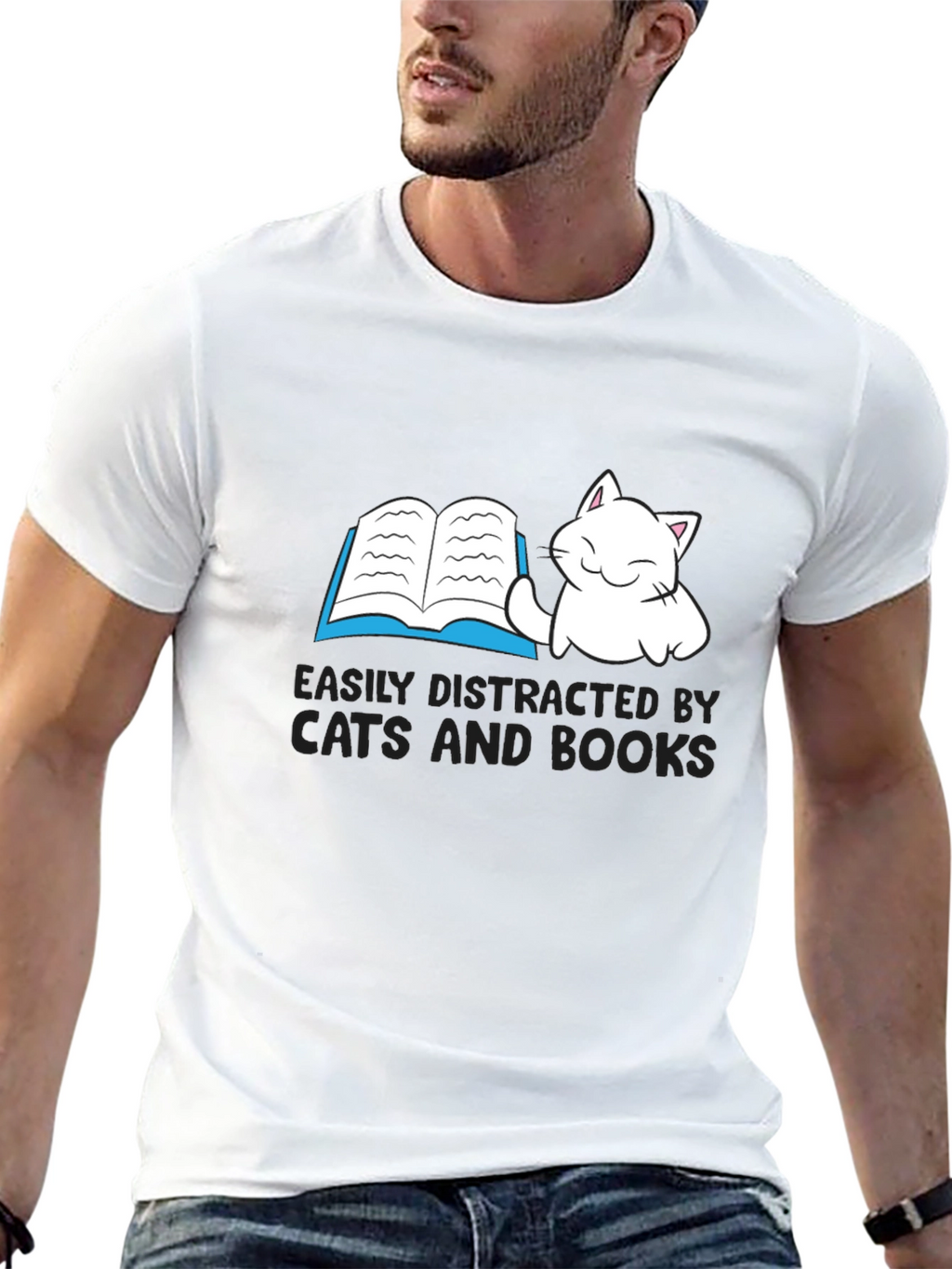 Easily Distracted By Cats and Books T-Shirt