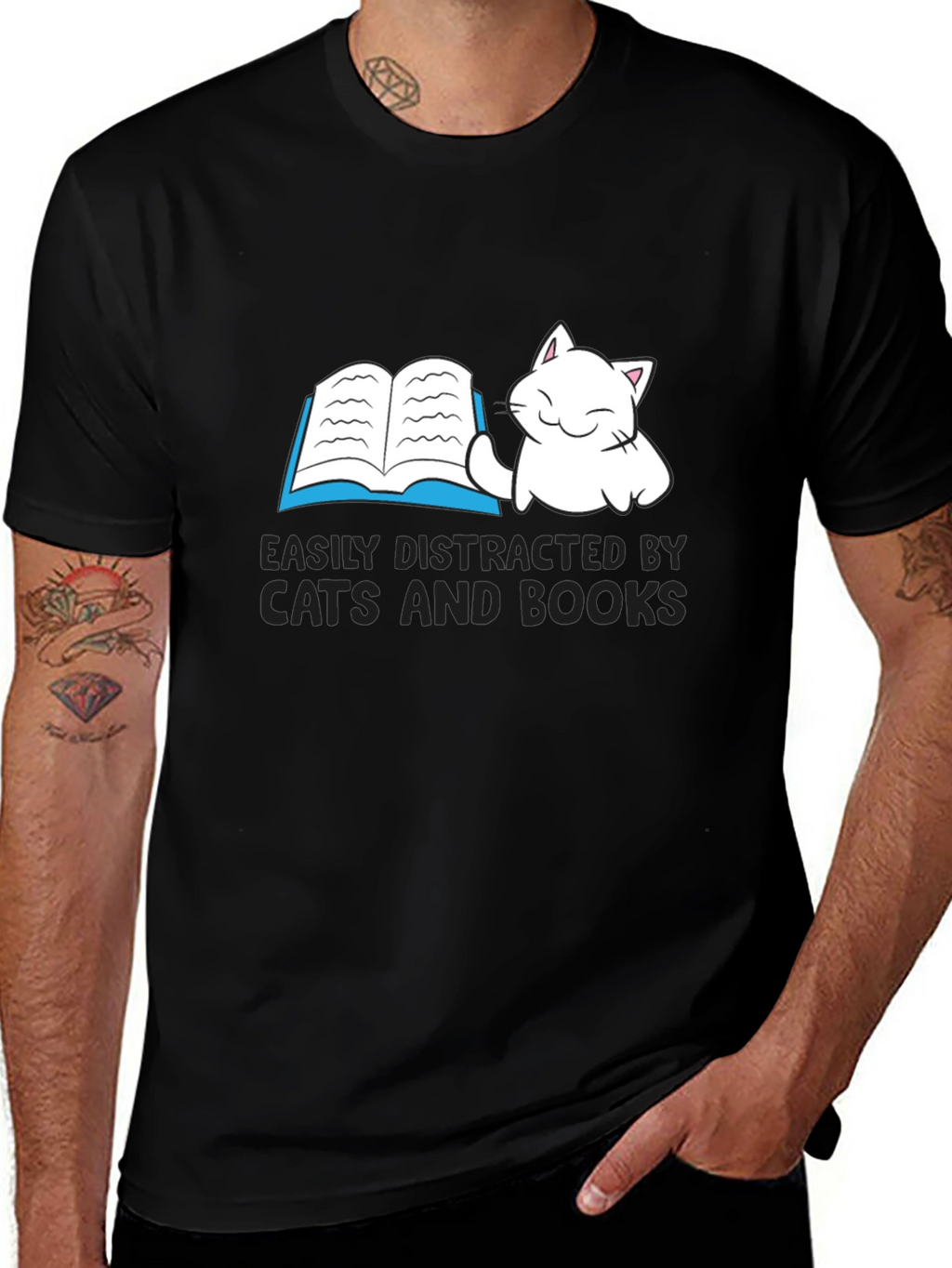 Easily Distracted By Cats and Books T-Shirt