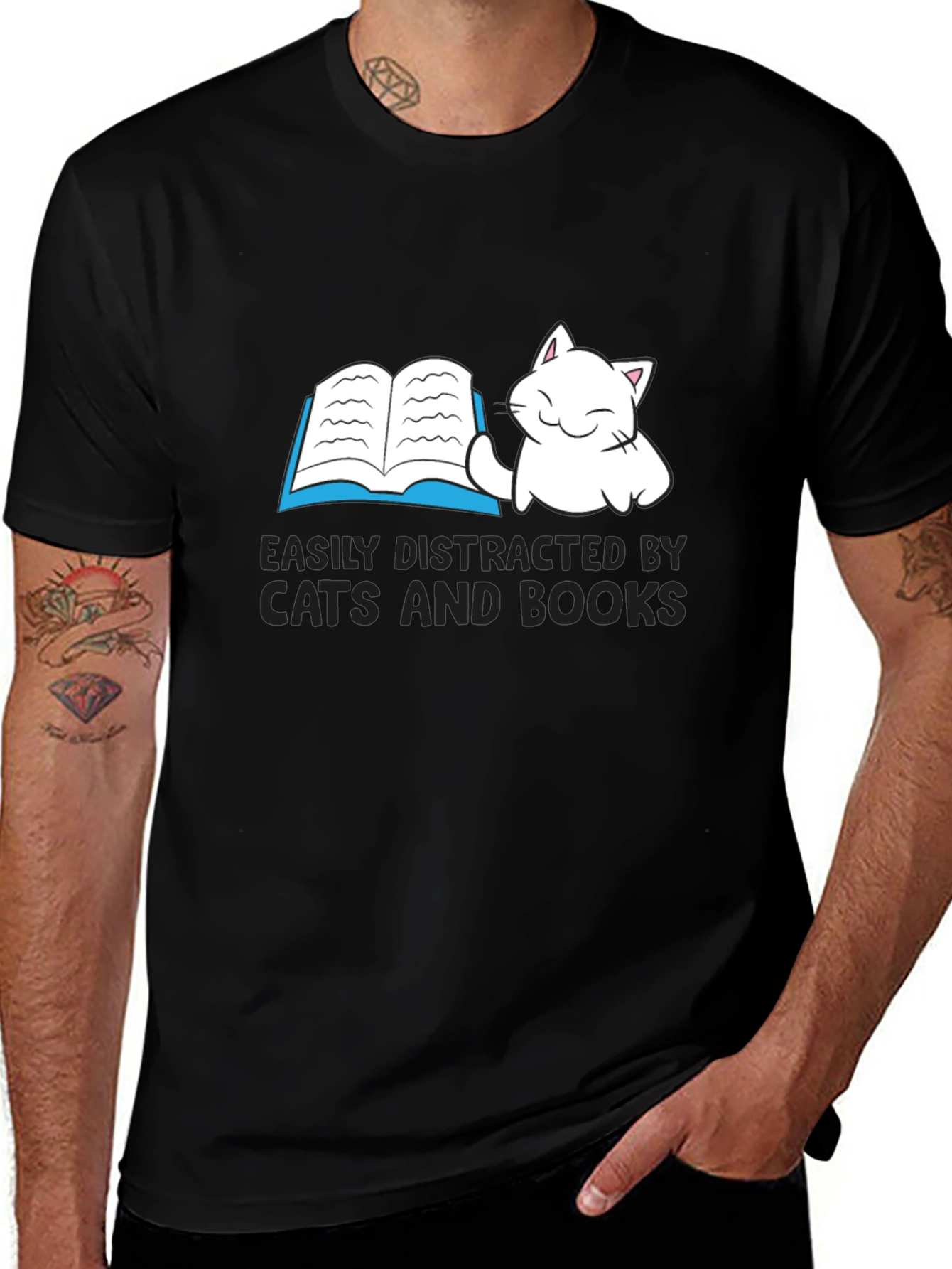 Easily Distracted By Cats and Books T-Shirt