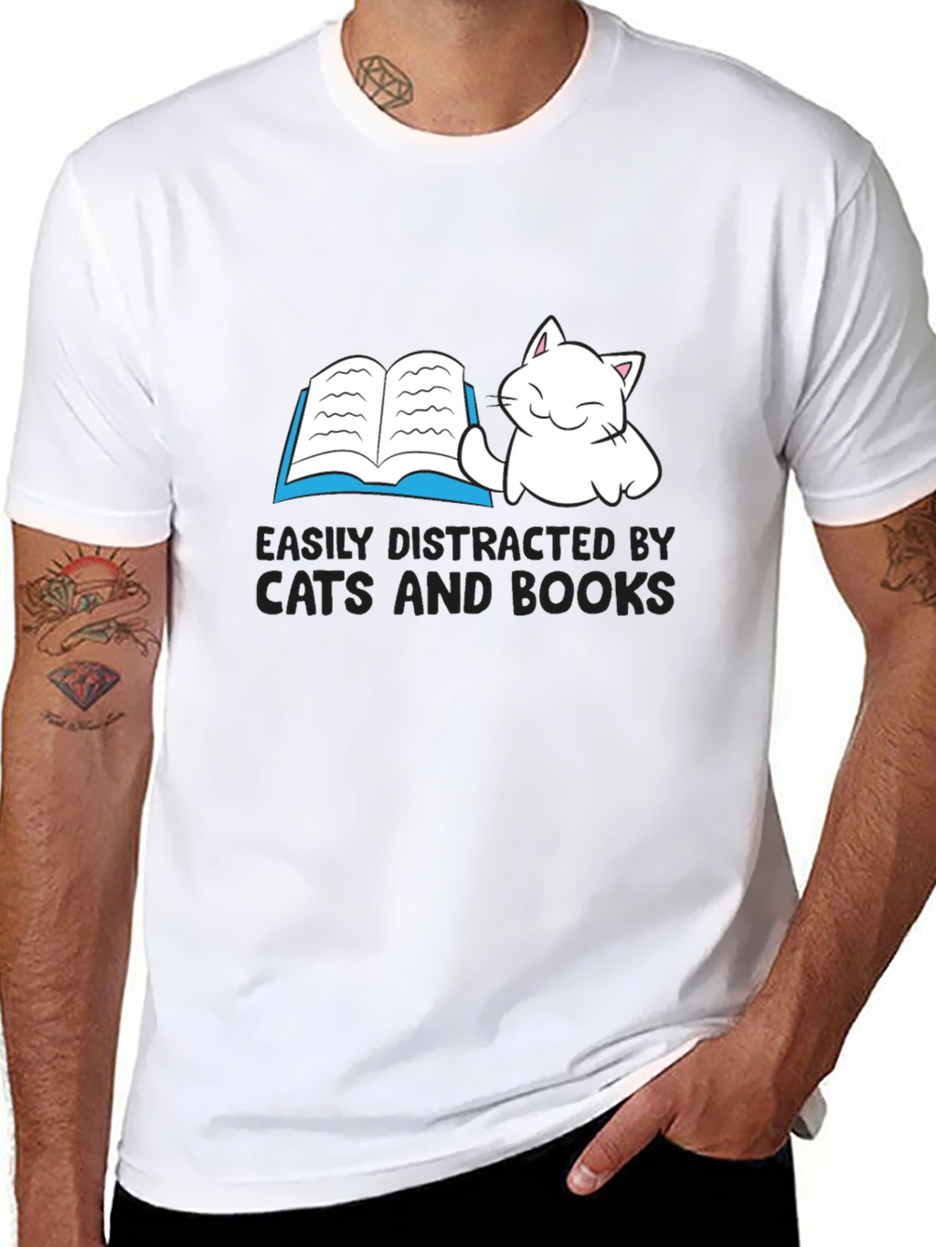 Easily Distracted By Cats and Books T-Shirt