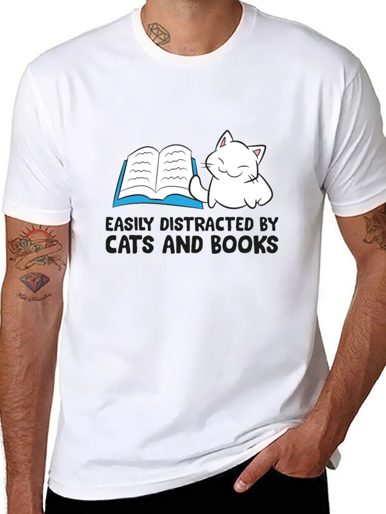 Easily Distracted By Cats and Books T-Shirt