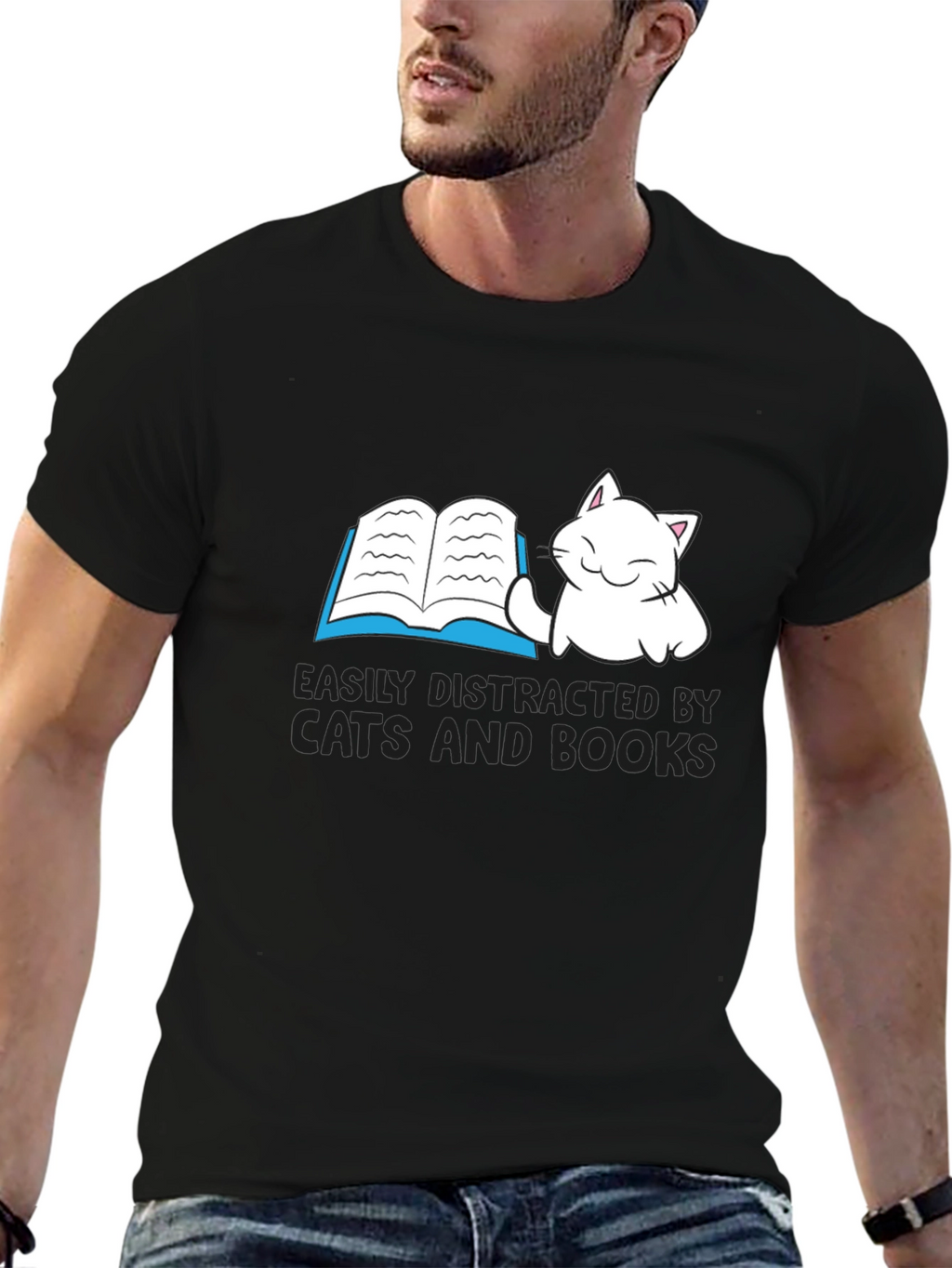 Easily Distracted By Cats and Books T-Shirt