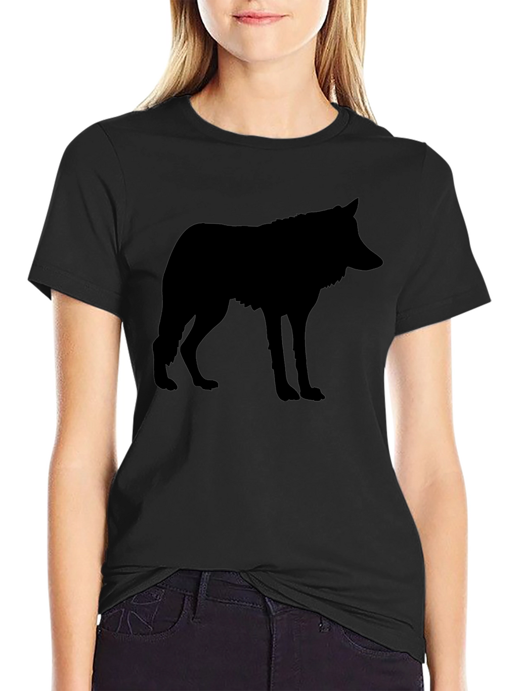 Mens Black Wolf Silhouette Graphic T-Shirt
