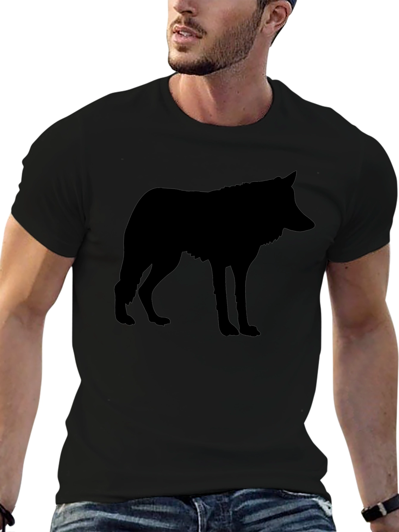 Mens Black Wolf Silhouette Graphic T-Shirt
