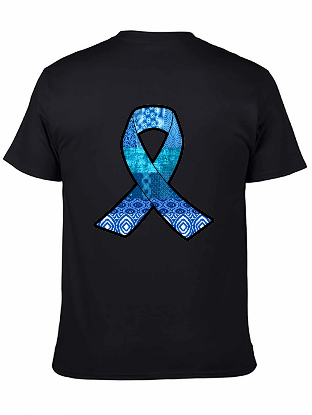Blue Ribbon Pattern Graphic Tee - Stylish Awareness Shirt