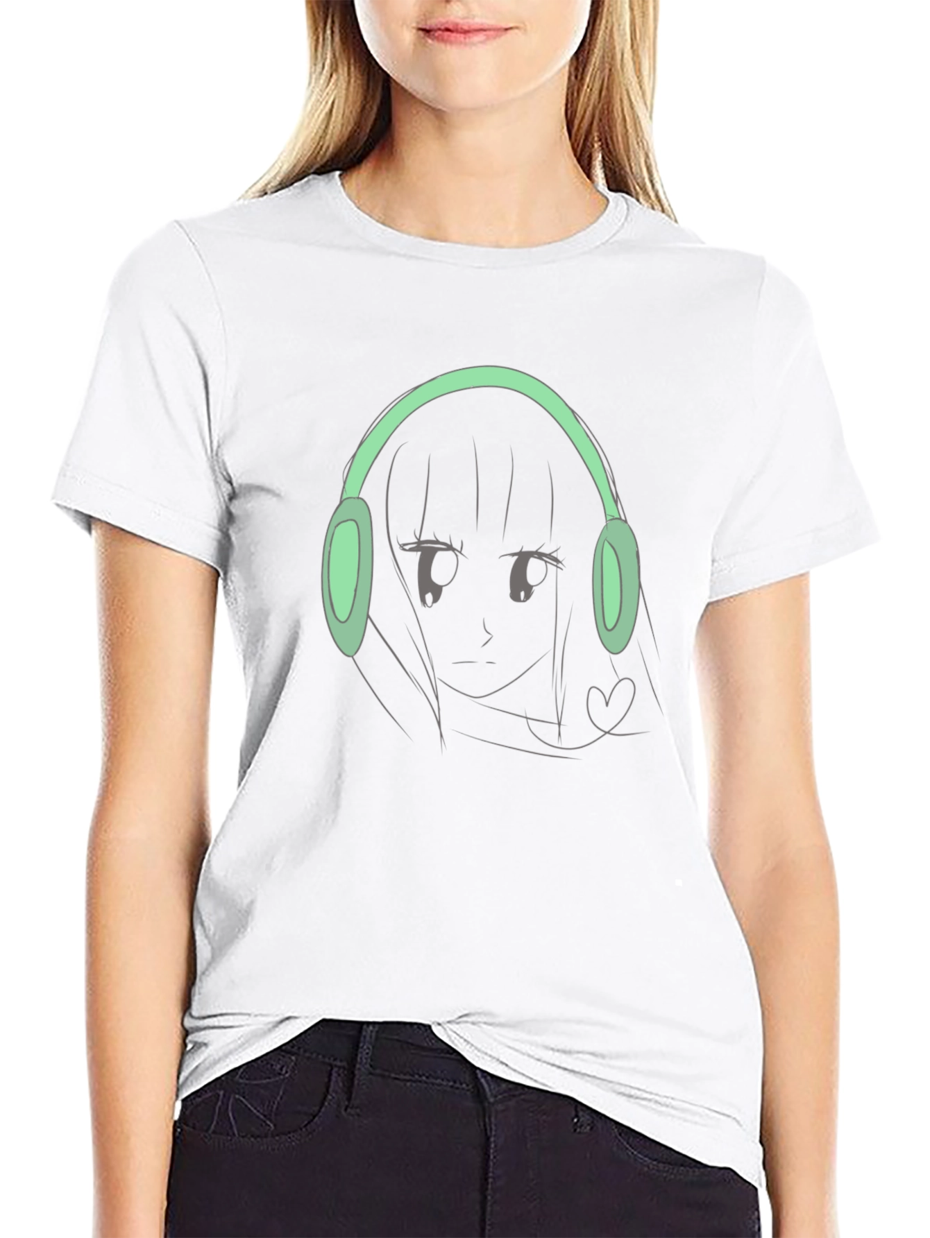 Anime Girl with Headphones Graphic Tee