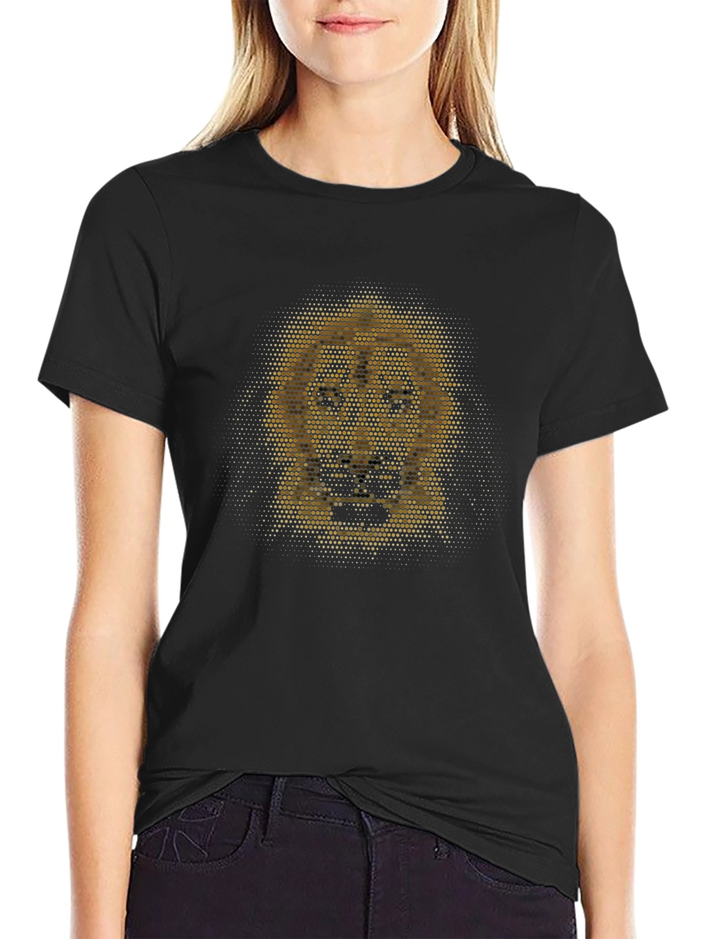 Lion Dot Art Graphic T-Shirt - Black