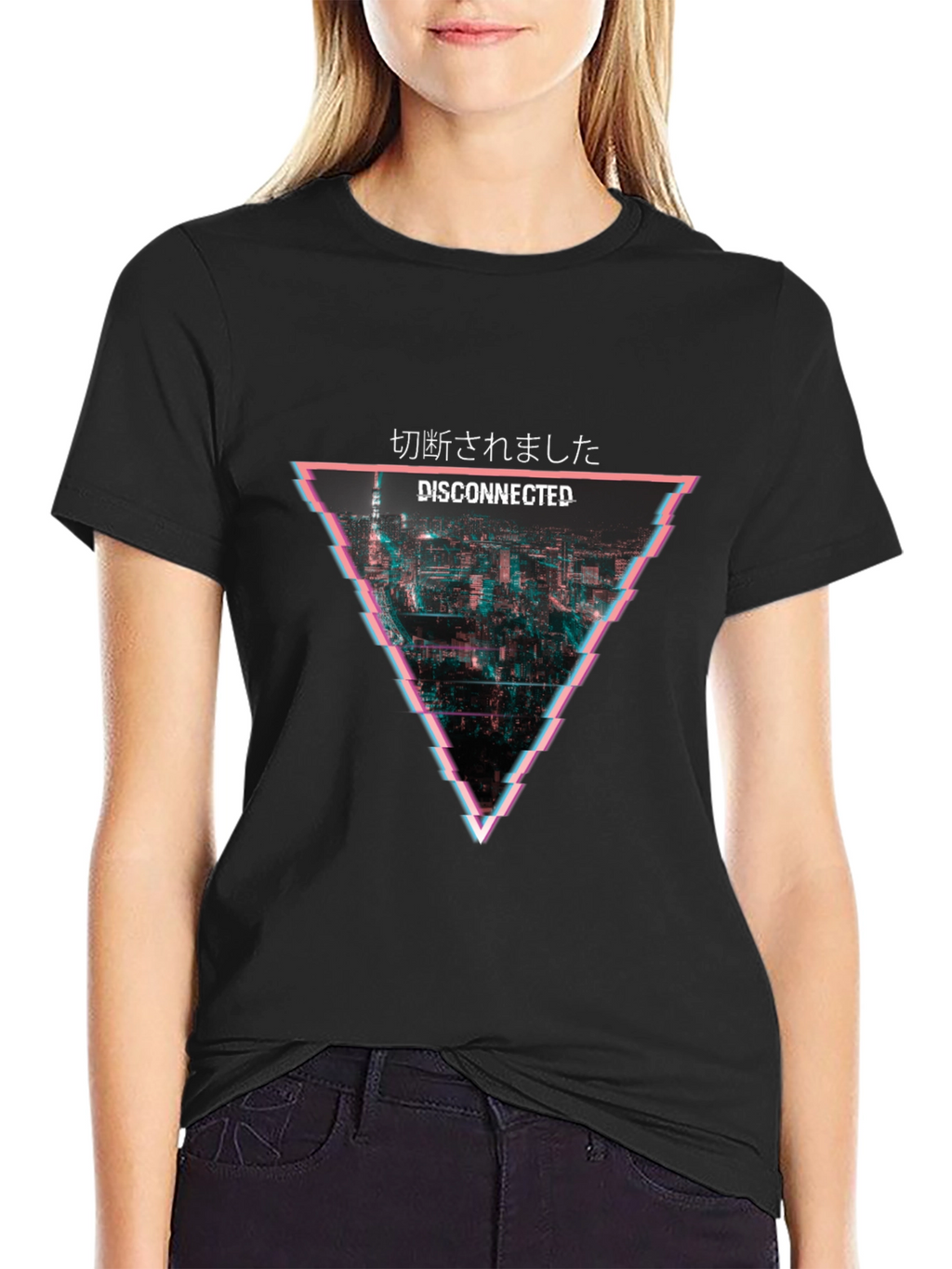 Disconnected Glitch Graphic T-Shirt - Black