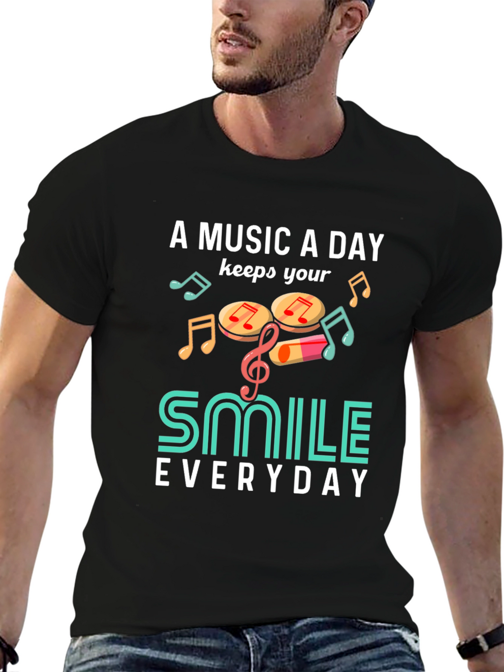 Music A Day Smile Everyday Graphic T-Shirt