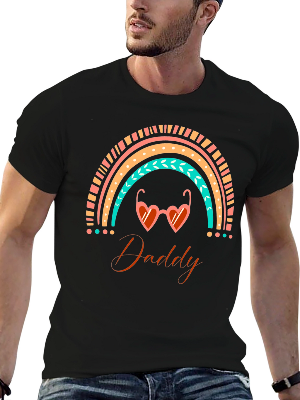 Daddy Rainbow Heart Sunglasses Black T-Shirt