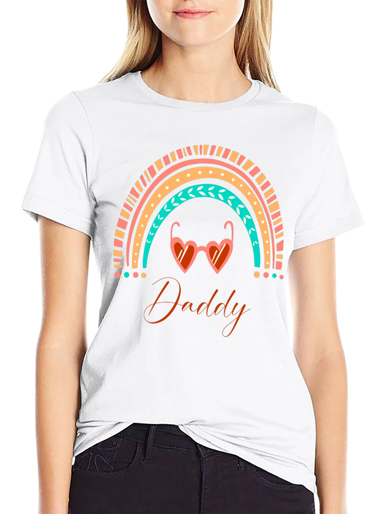 Daddy Rainbow Heart Sunglasses Black T-Shirt