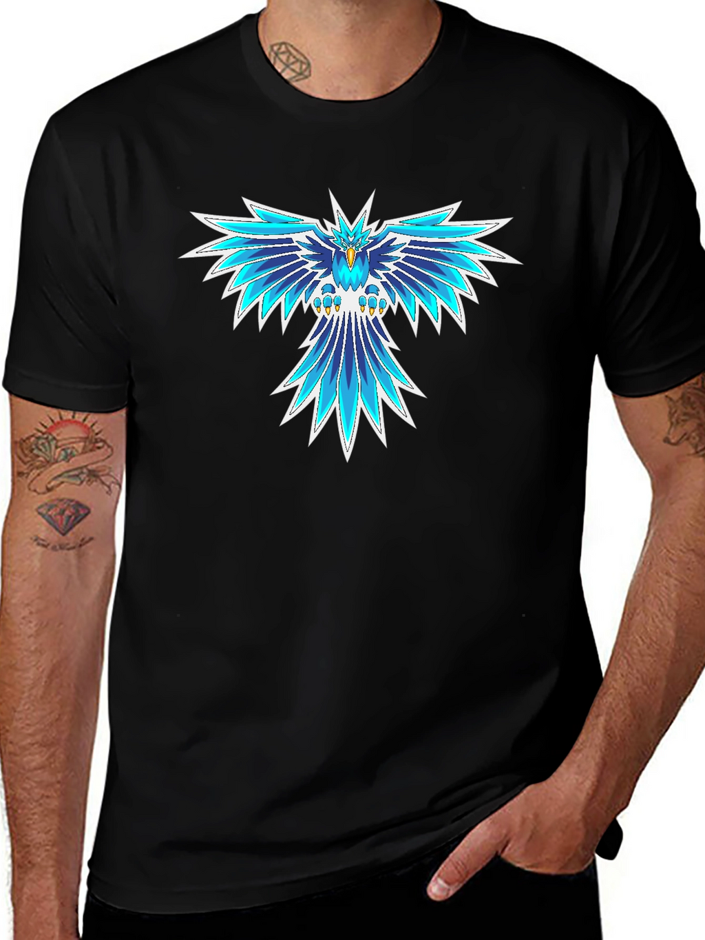 Cool Blue Phoenix Graphic Black T-Shirt