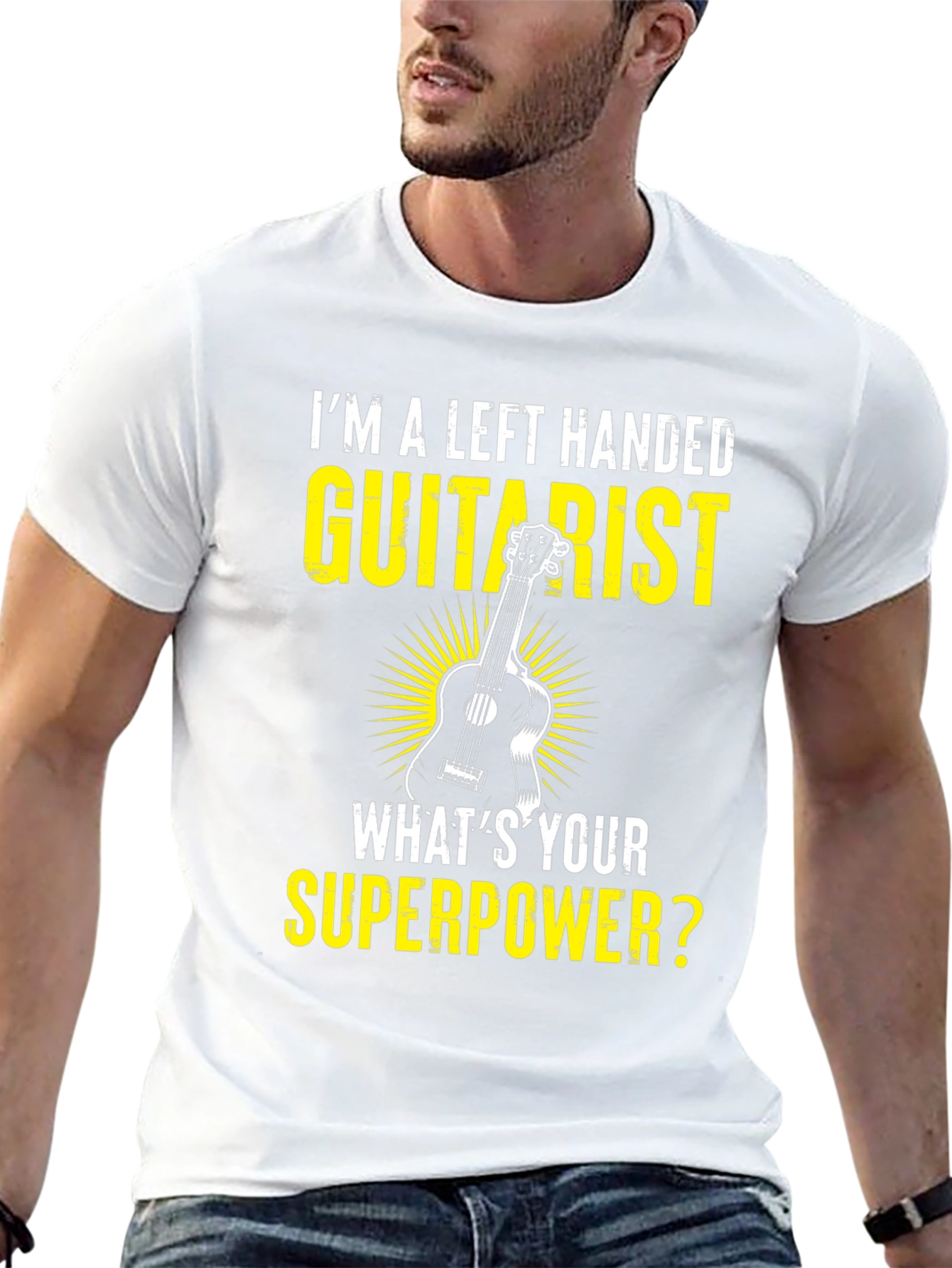 Left Handed Guitarist Superpower Graphic T-Shirt