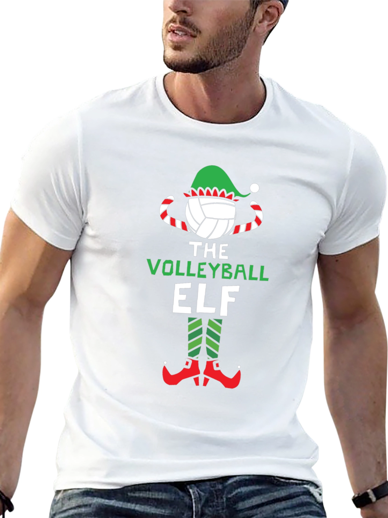 Volleyball Elf Graphic Tee - Christmas Holiday Shirt