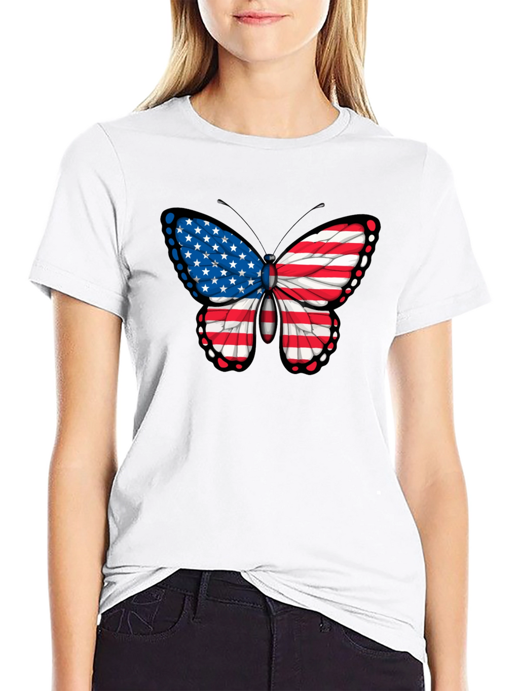American Flag Butterfly Graphic Tee - Patriotic T-Shirt