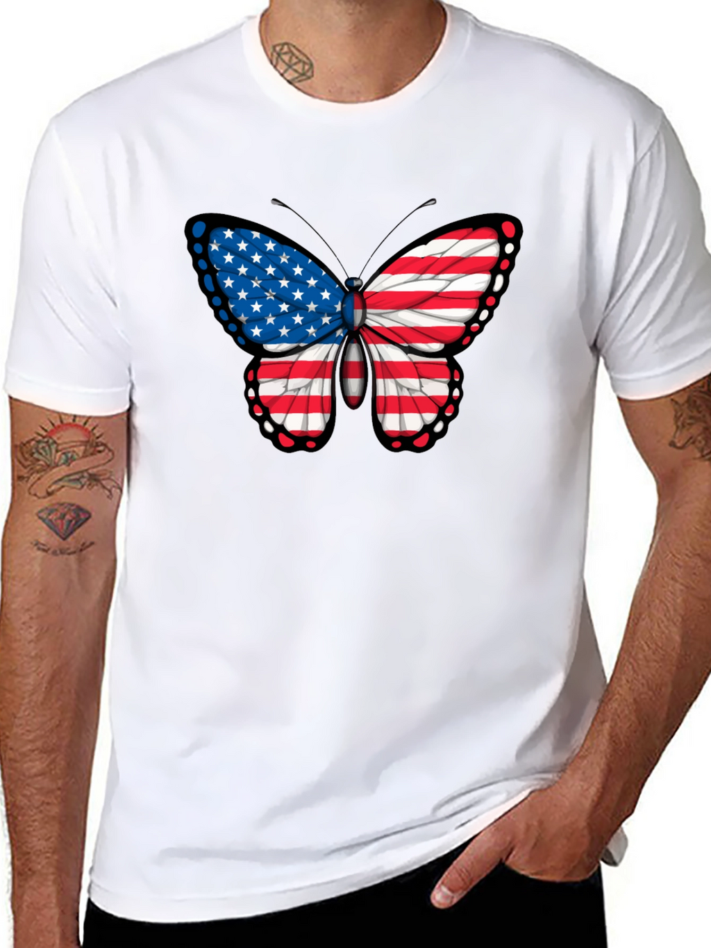 American Flag Butterfly Graphic Tee - Patriotic T-Shirt