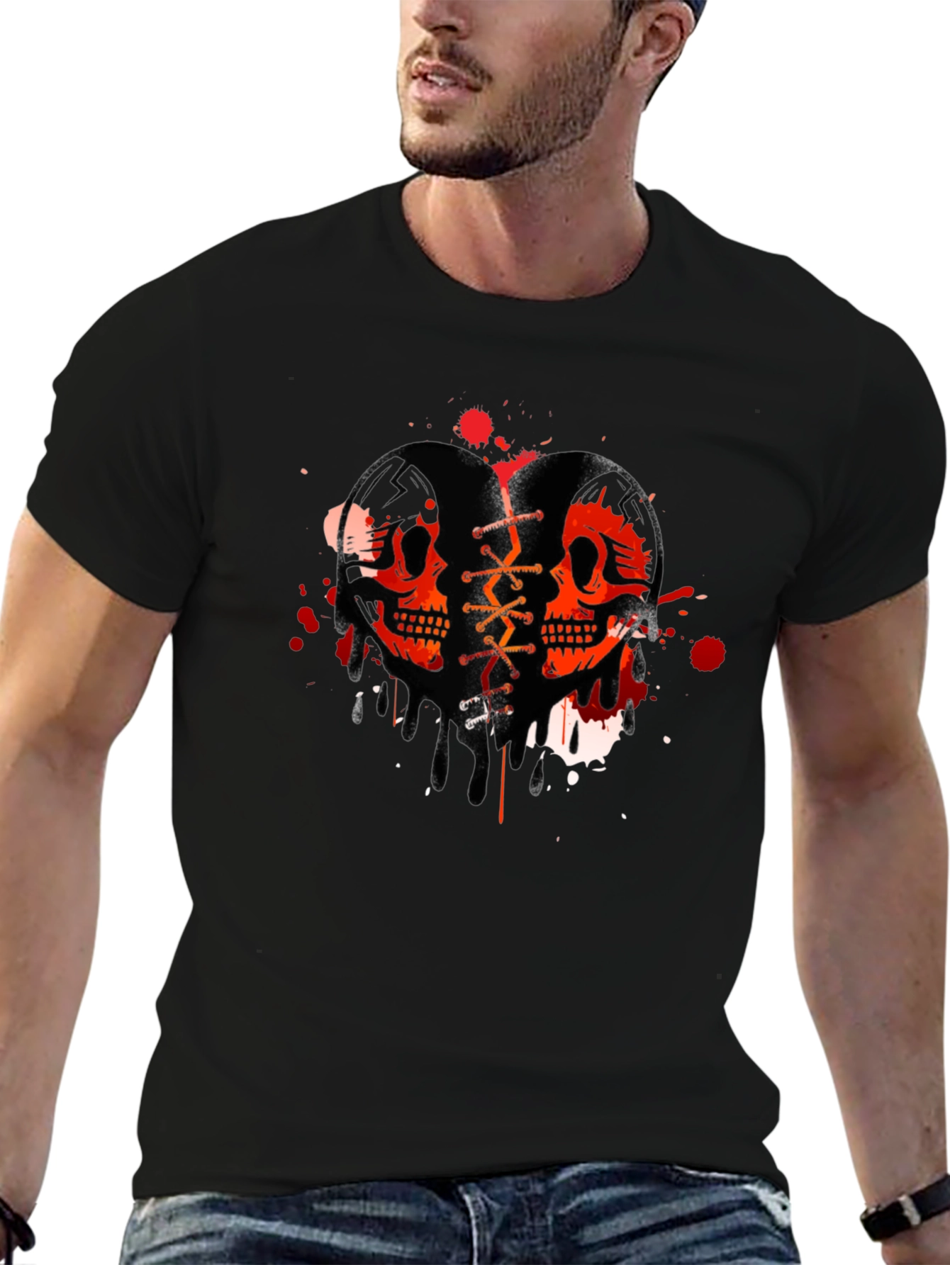 Skull Heart Graphic T-Shirt - Trendy Casual Tee