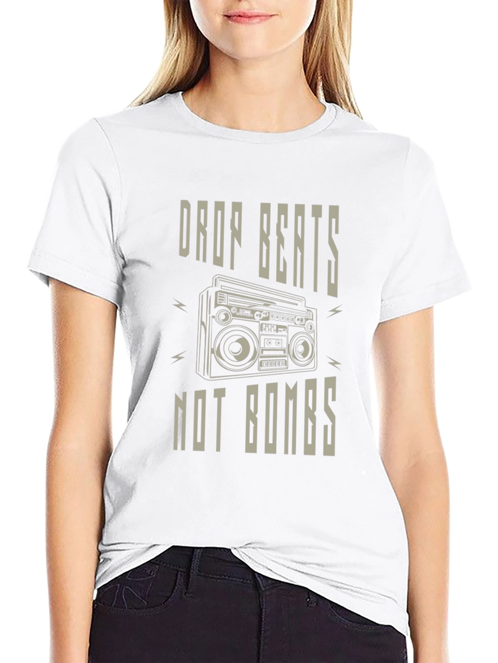 Drop Beats Not Bombs T-Shirt - Classic Boombox Design