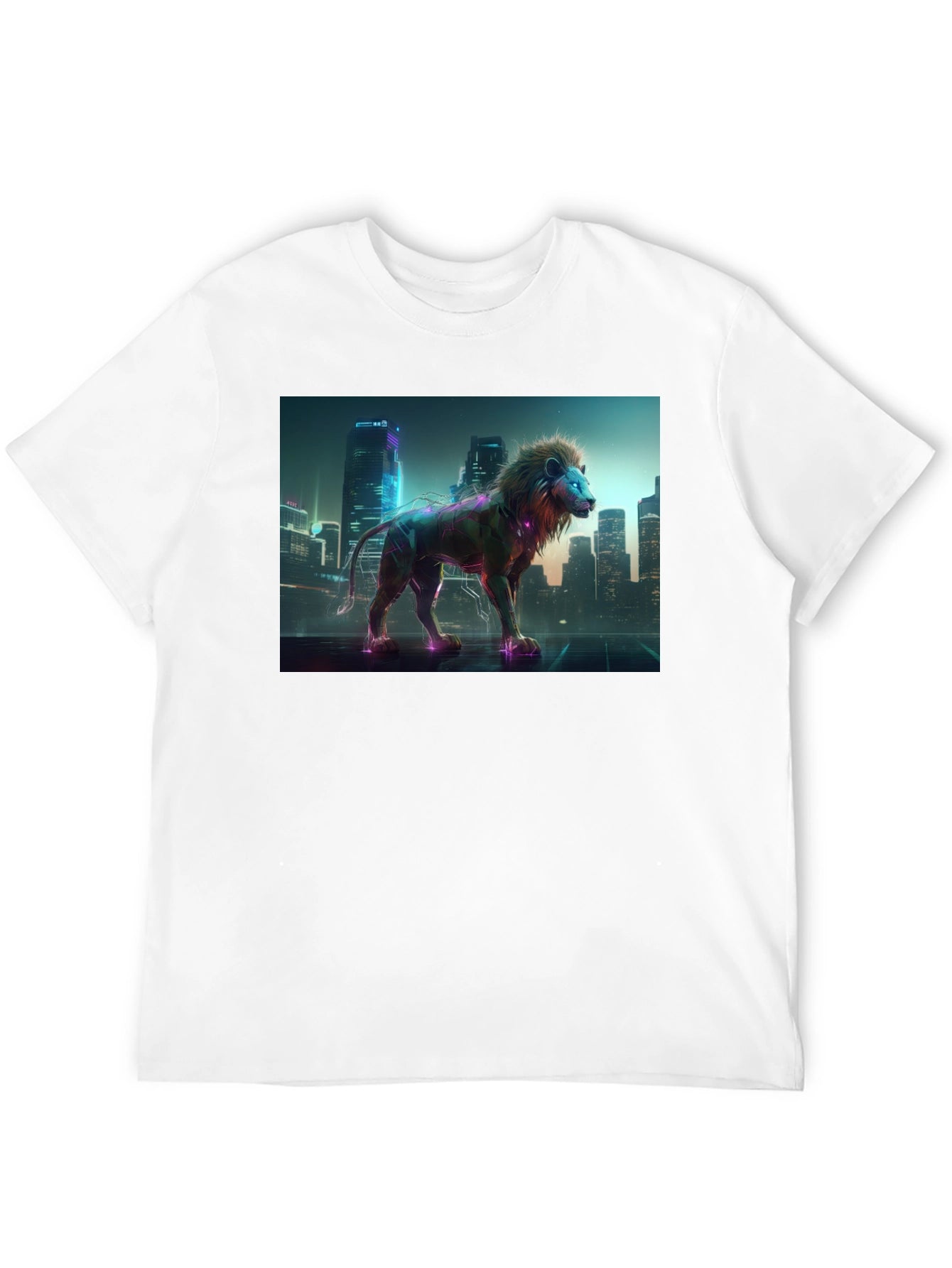Cyberpunk Lion T-Shirt - Futuristic Animal Design