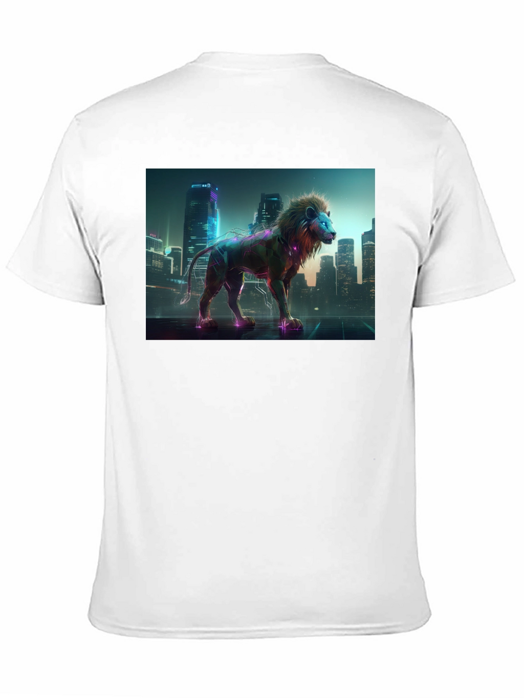 Cyberpunk Lion T-Shirt - Futuristic Animal Design
