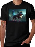 Cyberpunk Lion T-Shirt - Futuristic Animal Design