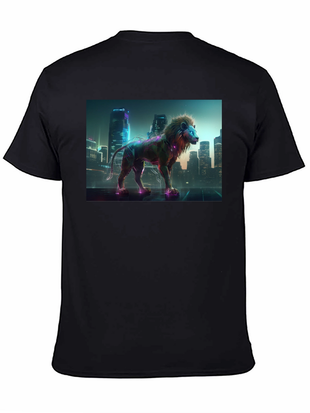 Cyberpunk Lion T-Shirt - Futuristic Animal Design