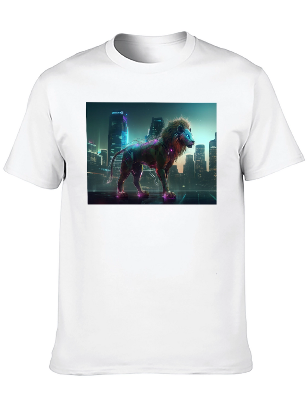 Cyberpunk Lion T-Shirt - Futuristic Animal Design