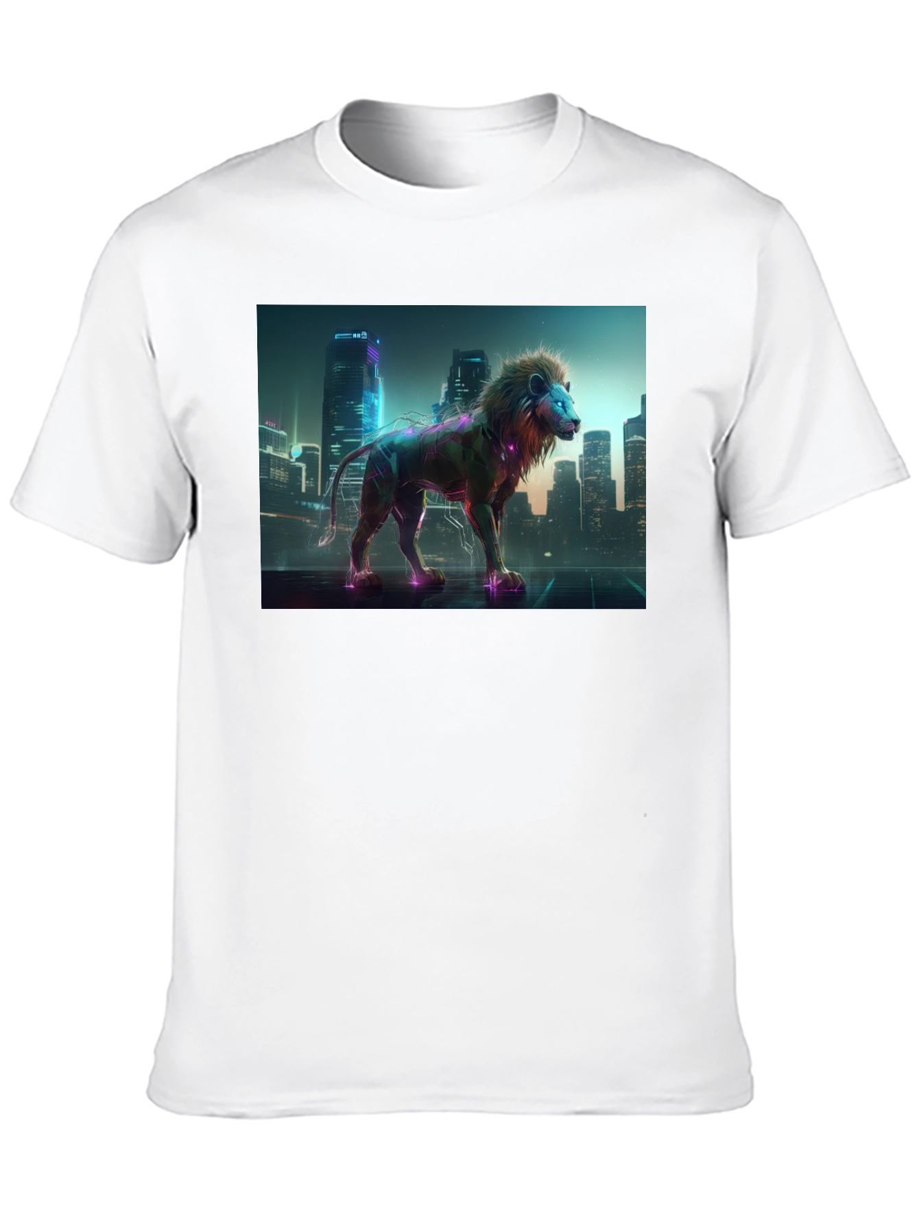 Cyberpunk Lion T-Shirt - Futuristic Animal Design