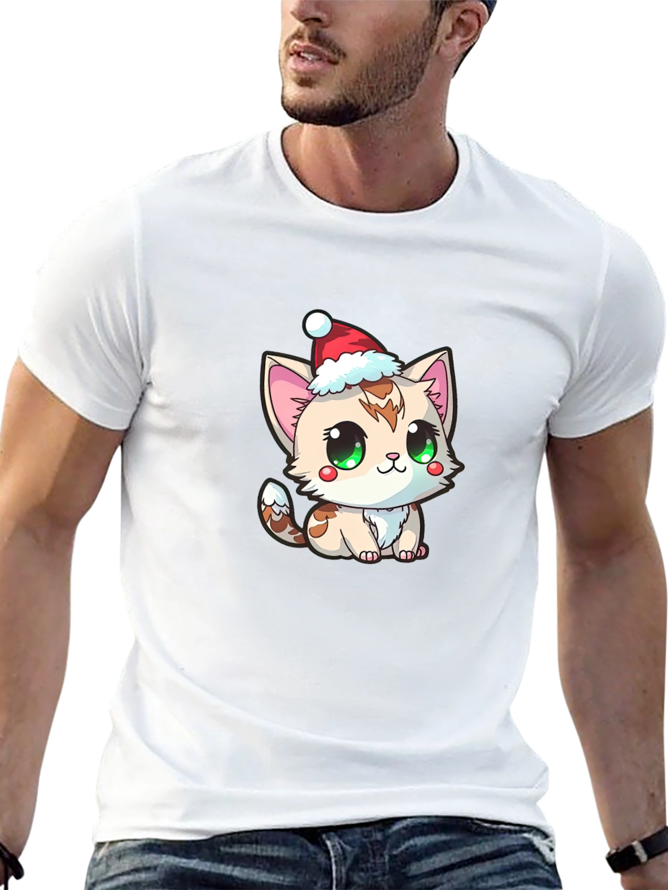 Cute Kitten in Santa Hat Graphic Tee