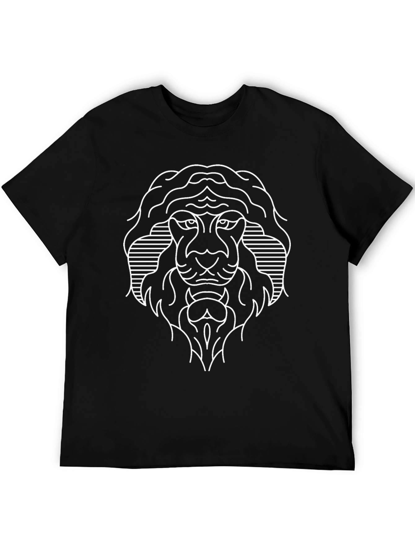 Lion Line Art Graphic Black T-Shirt