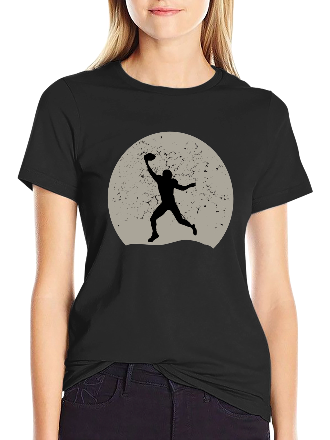 Football Silhouette Graphic Tee - Black