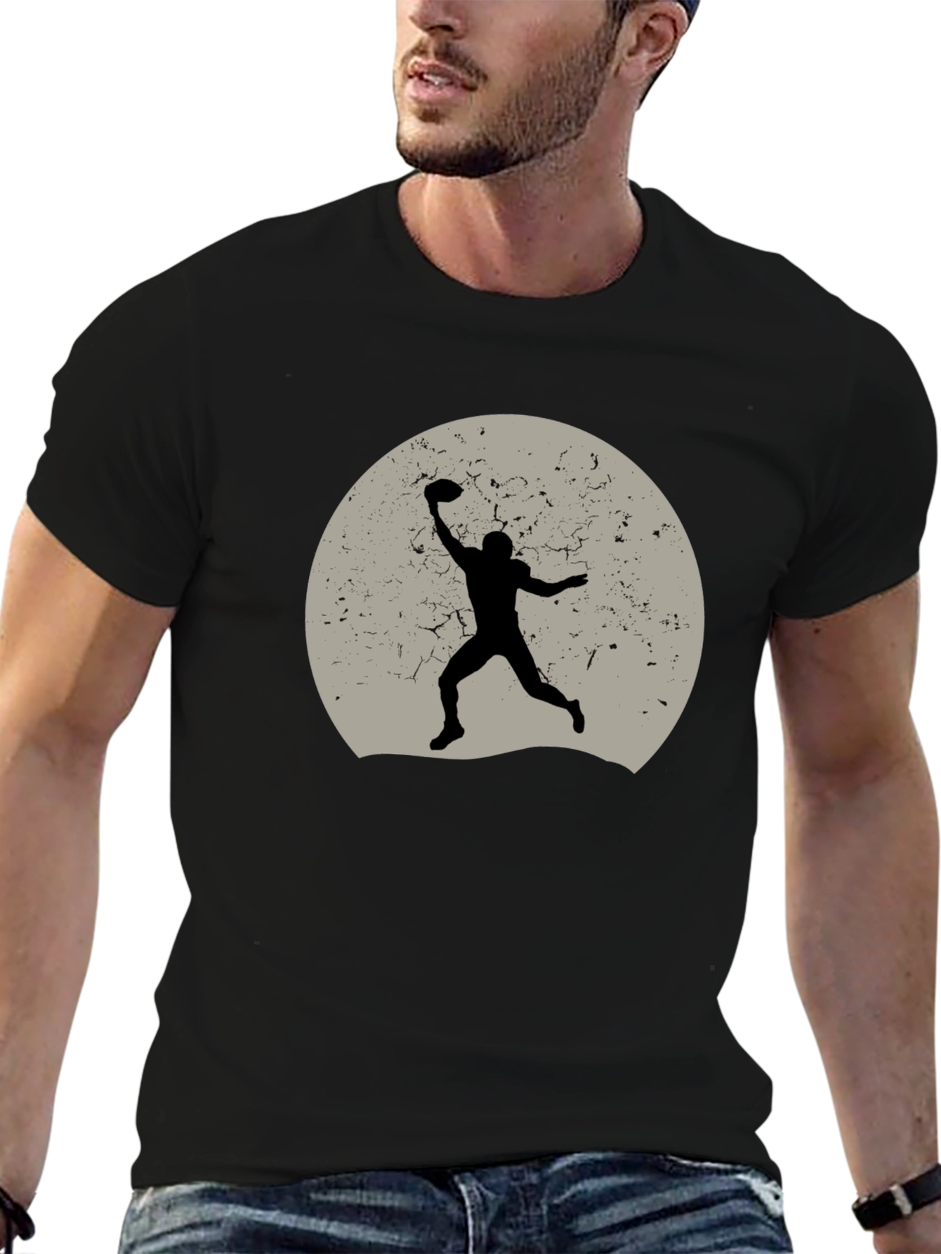 Football Silhouette Graphic Tee - Black