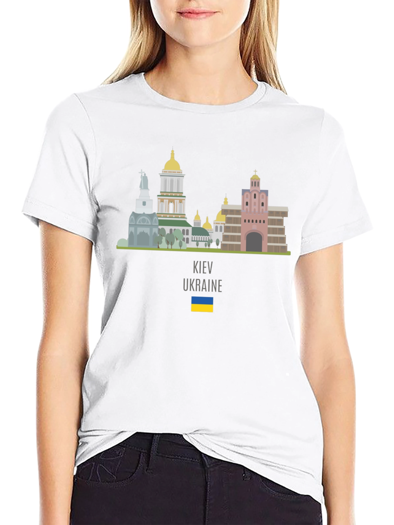Kyiv Ukraine Skyline T-Shirt Black Crew Neck