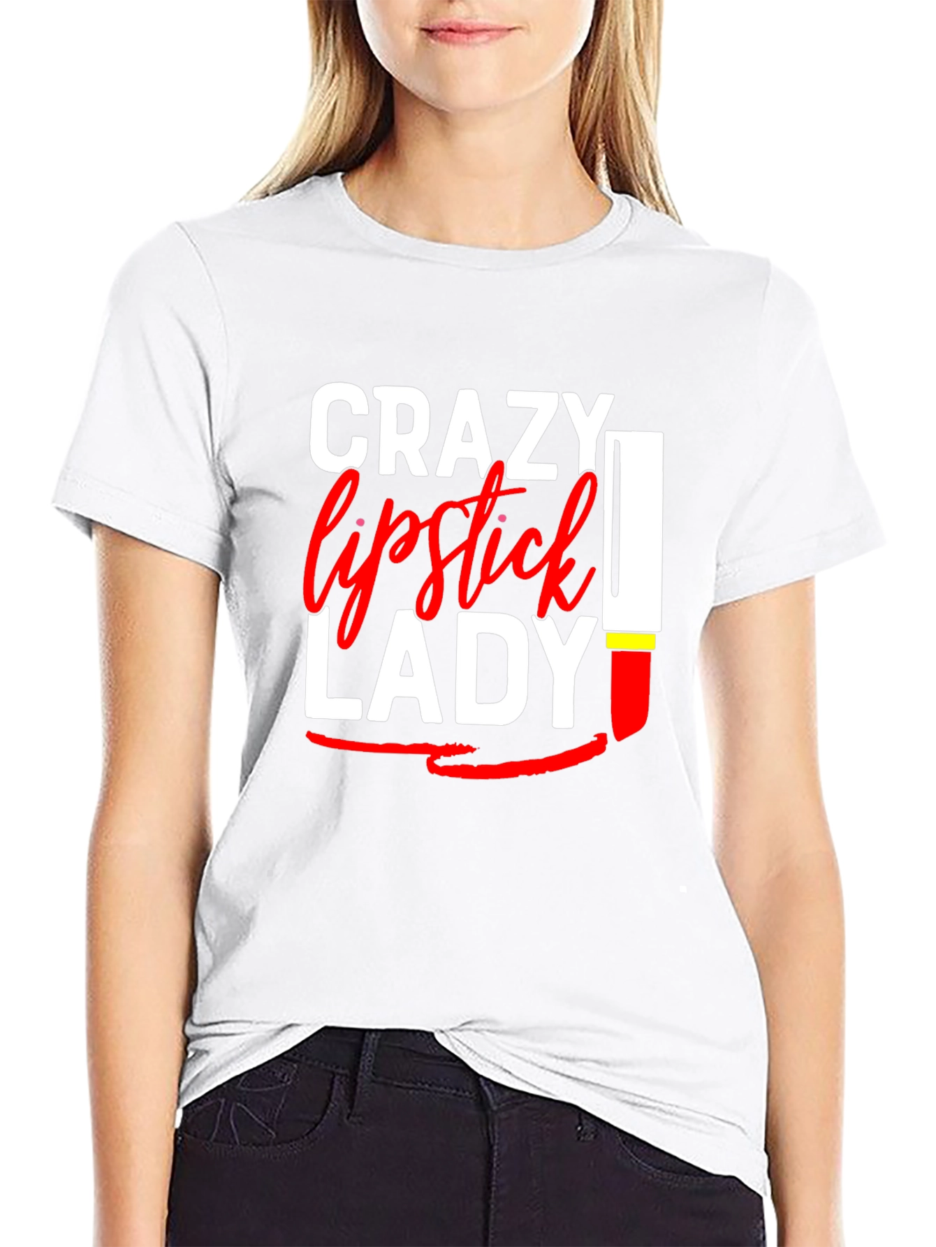 Crazy Lipstick Lady Graphic Tee - Womens Fun T-Shirt