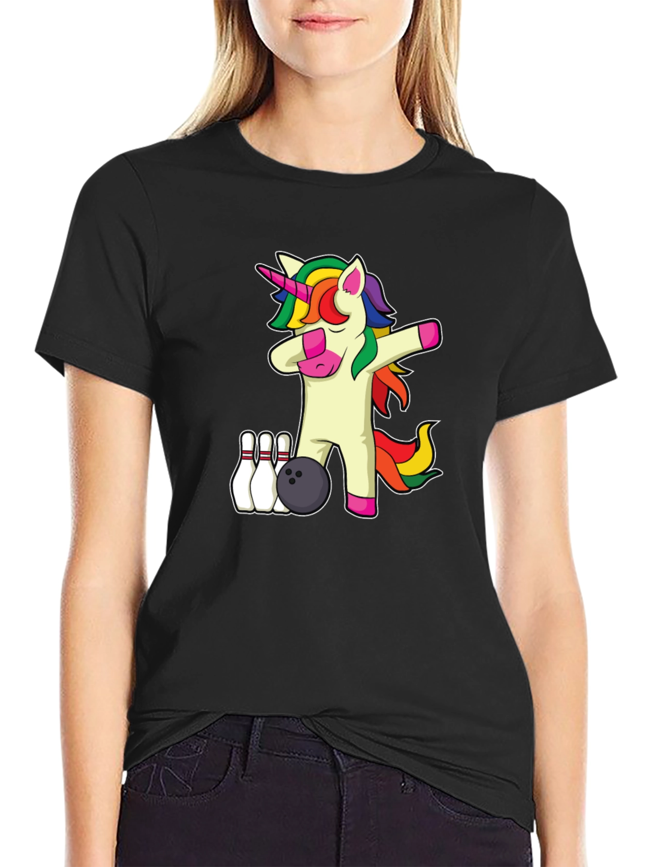 Unicorn Bowling Dab T-Shirt Funny Cartoon Tee