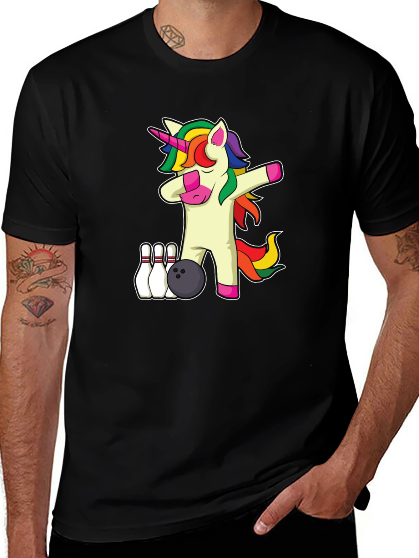 Unicorn Bowling Dab T-Shirt Funny Cartoon Tee