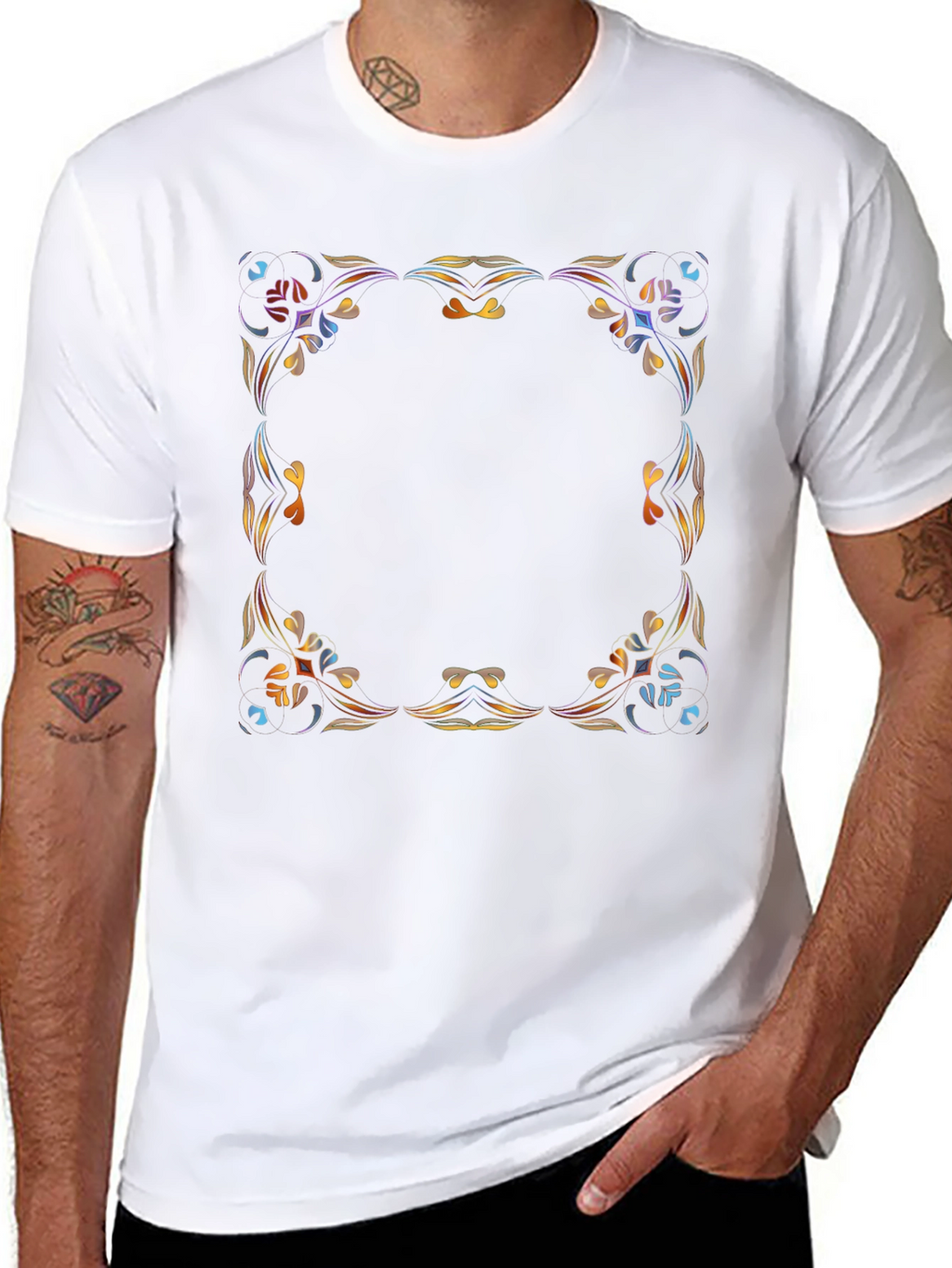Stylish Graphic Tee - Abstract Floral Frame