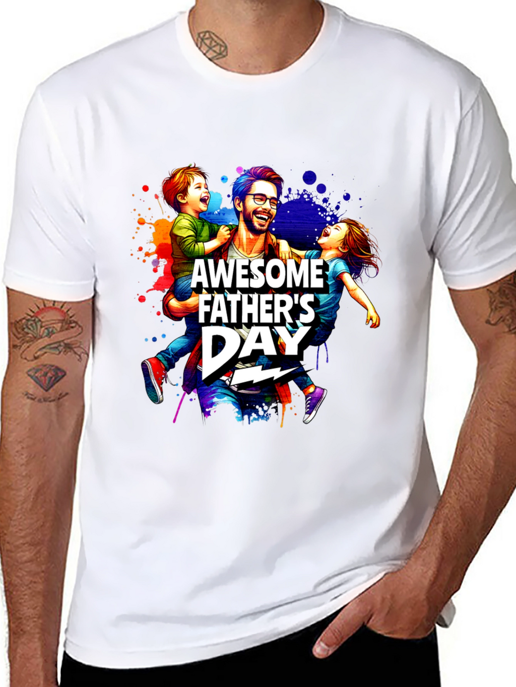 Awesome Fathers Day T-Shirt Dad & Kids Graphic Tee