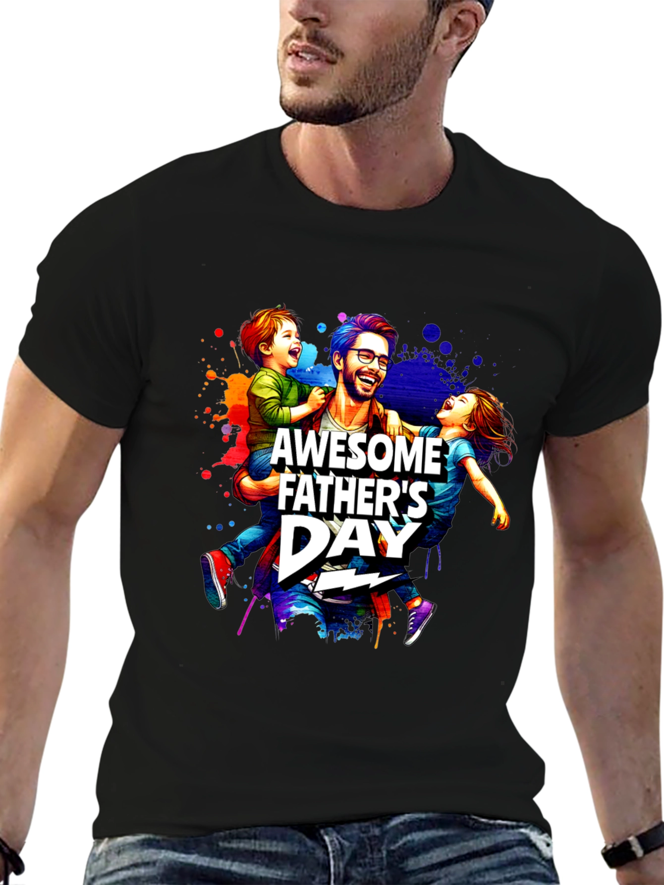 Awesome Fathers Day T-Shirt Dad & Kids Graphic Tee