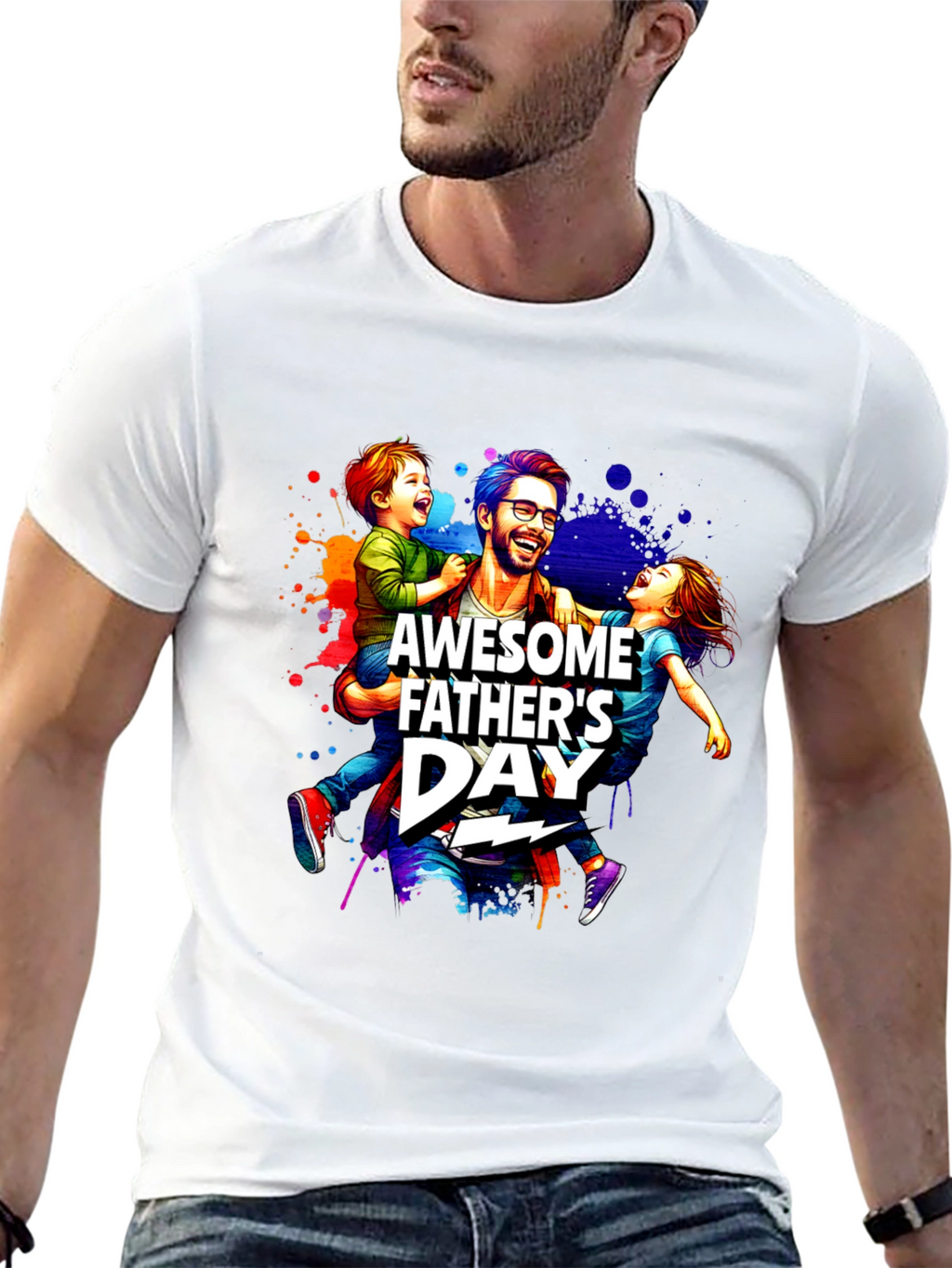 Awesome Fathers Day T-Shirt Dad & Kids Graphic Tee