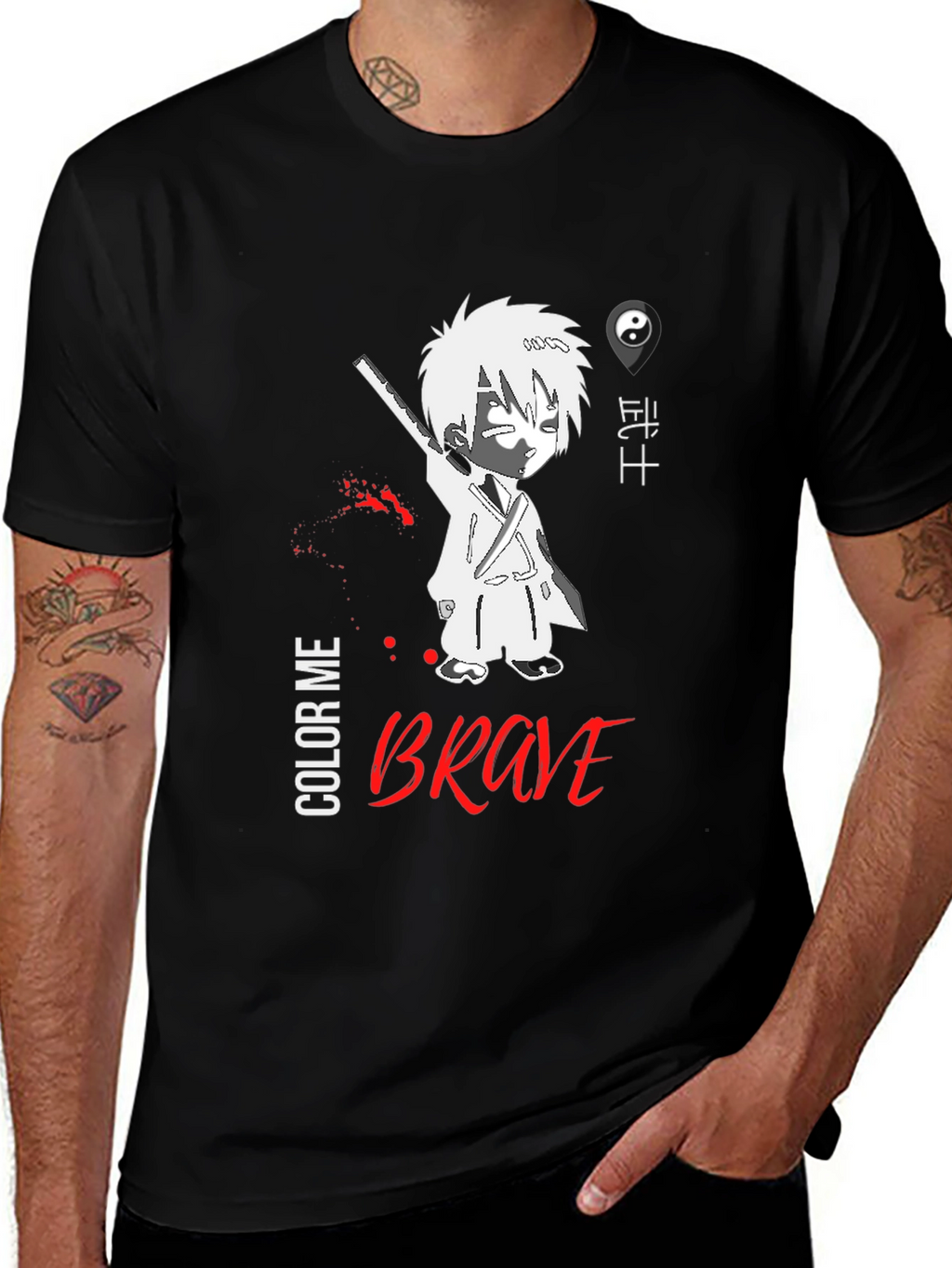 Brave Anime Style Graphic T-Shirt - Black