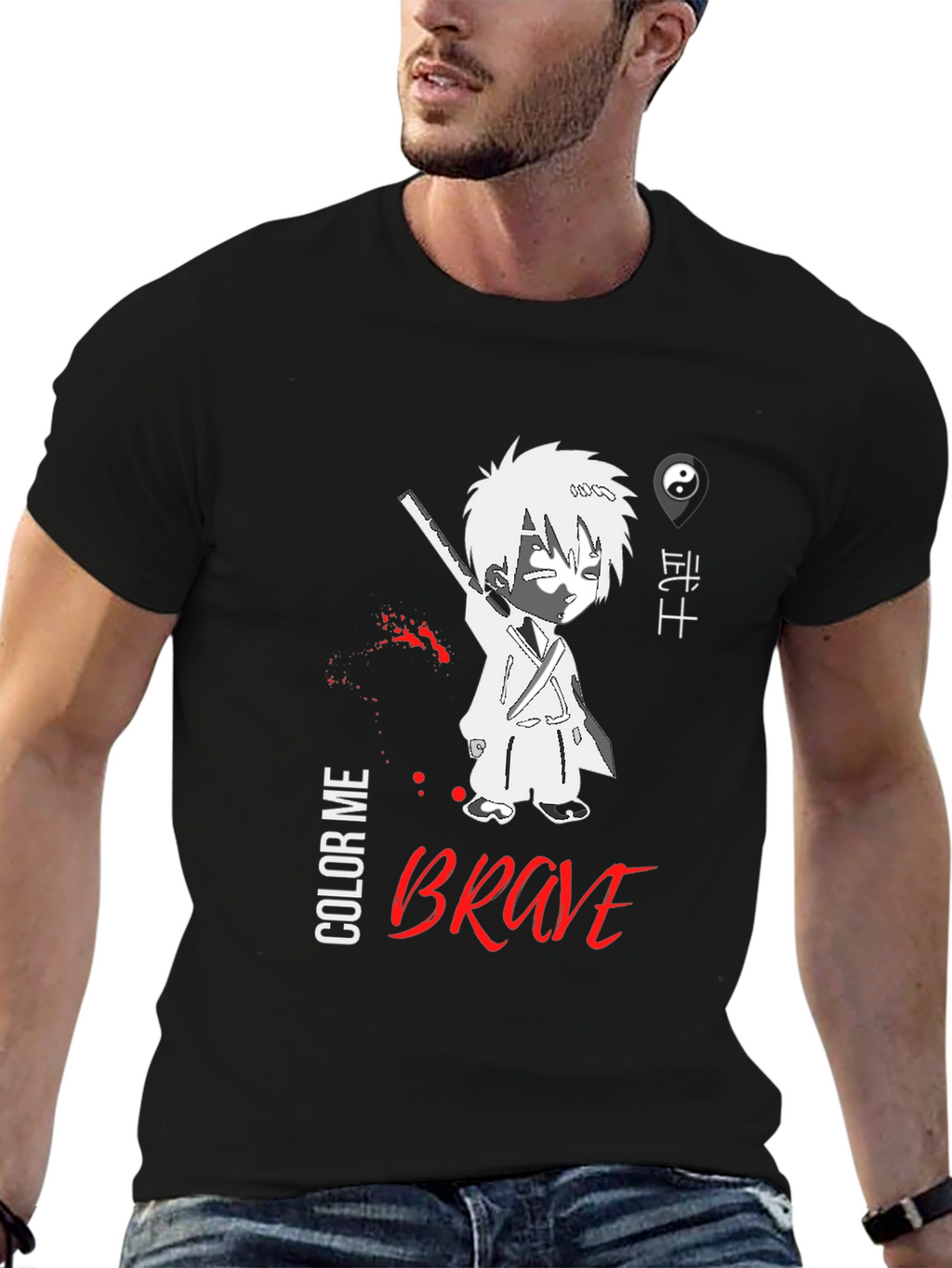 Brave Anime Style Graphic T-Shirt - Black
