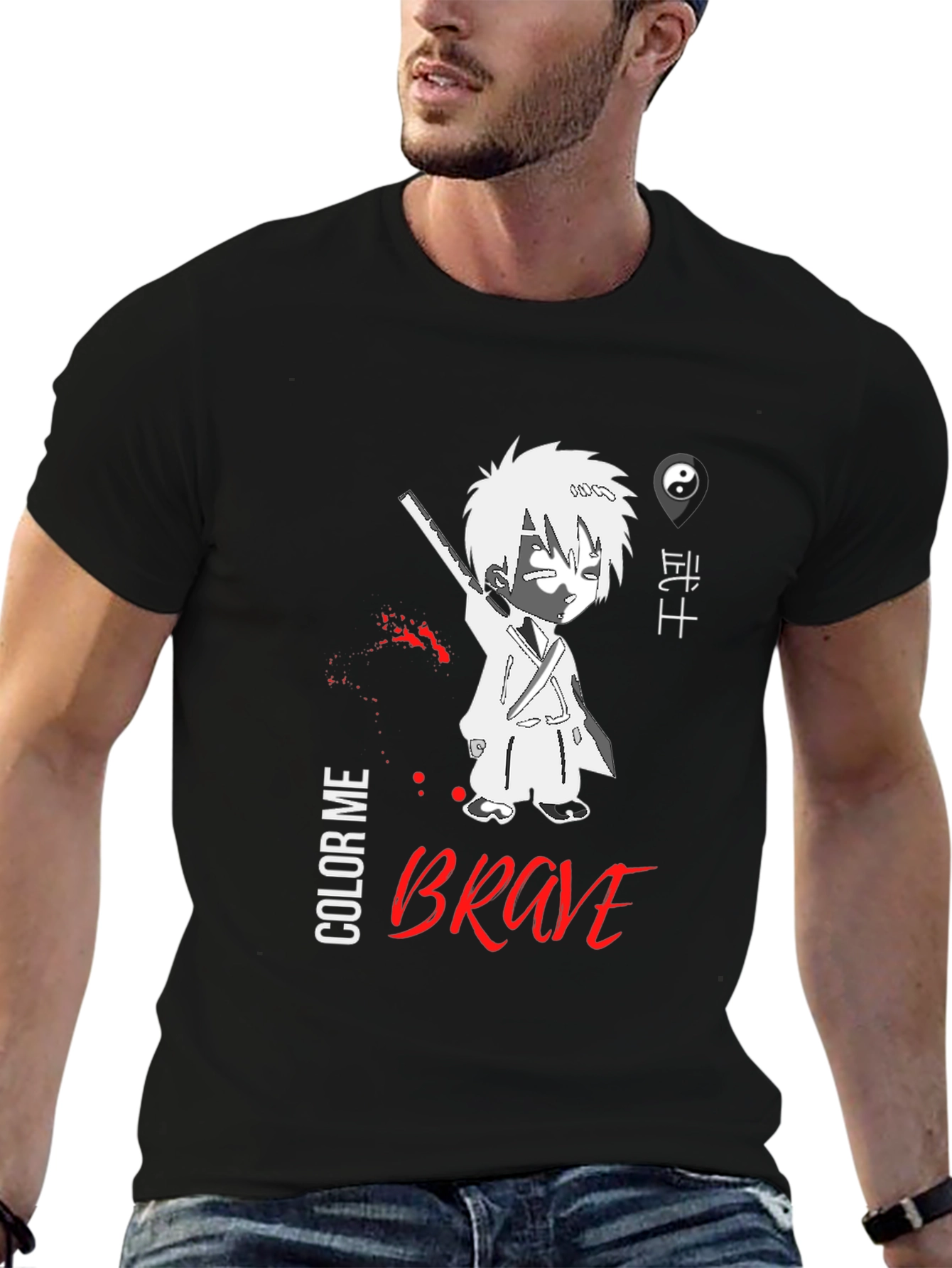 Brave Anime Style Graphic T-Shirt - Black