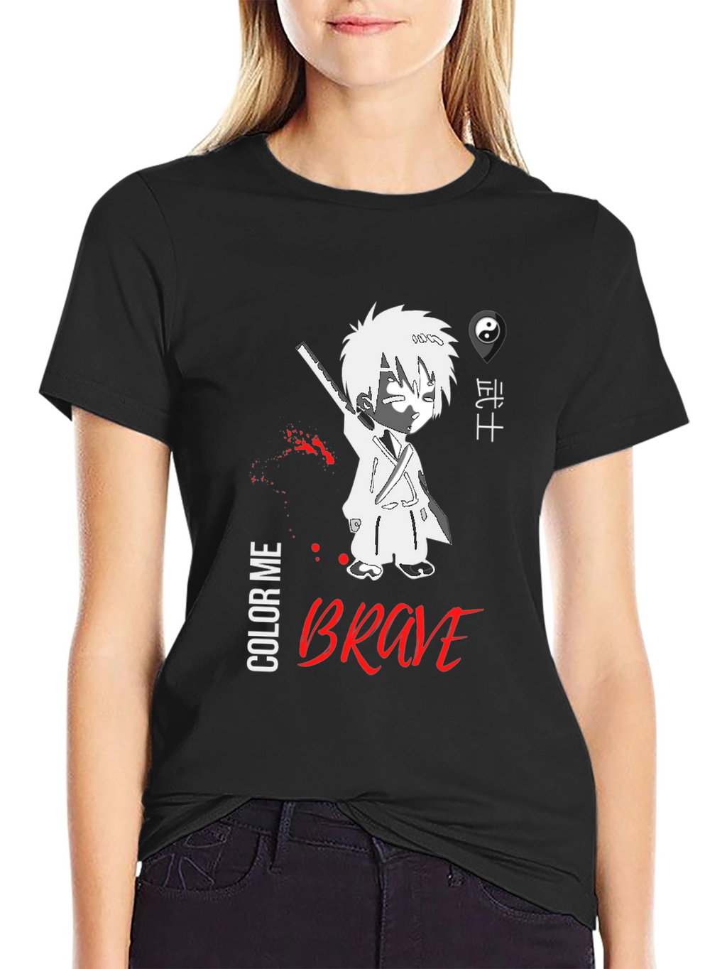 Brave Anime Style Graphic T-Shirt - Black