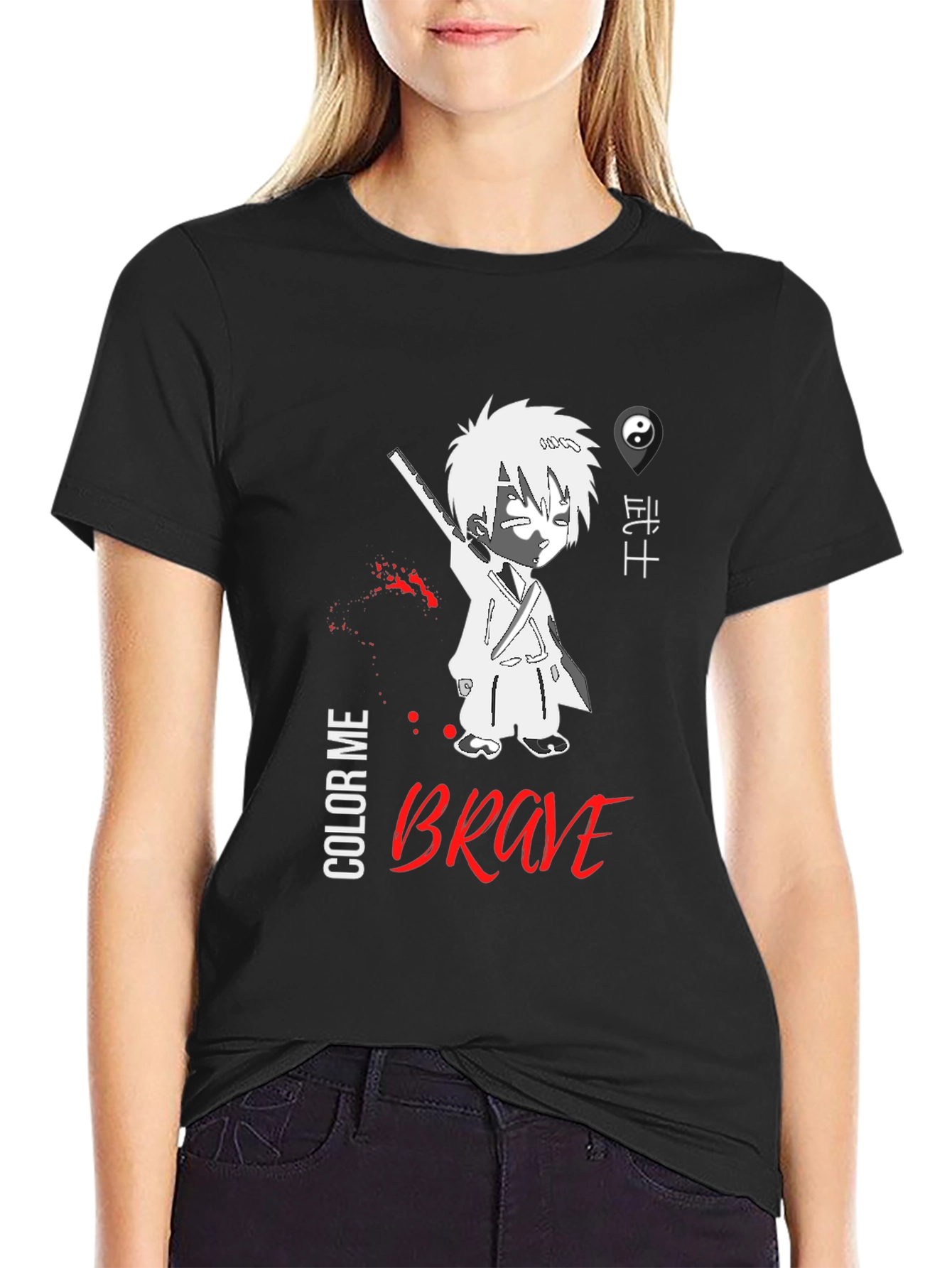 Brave Anime Style Graphic T-Shirt - Black