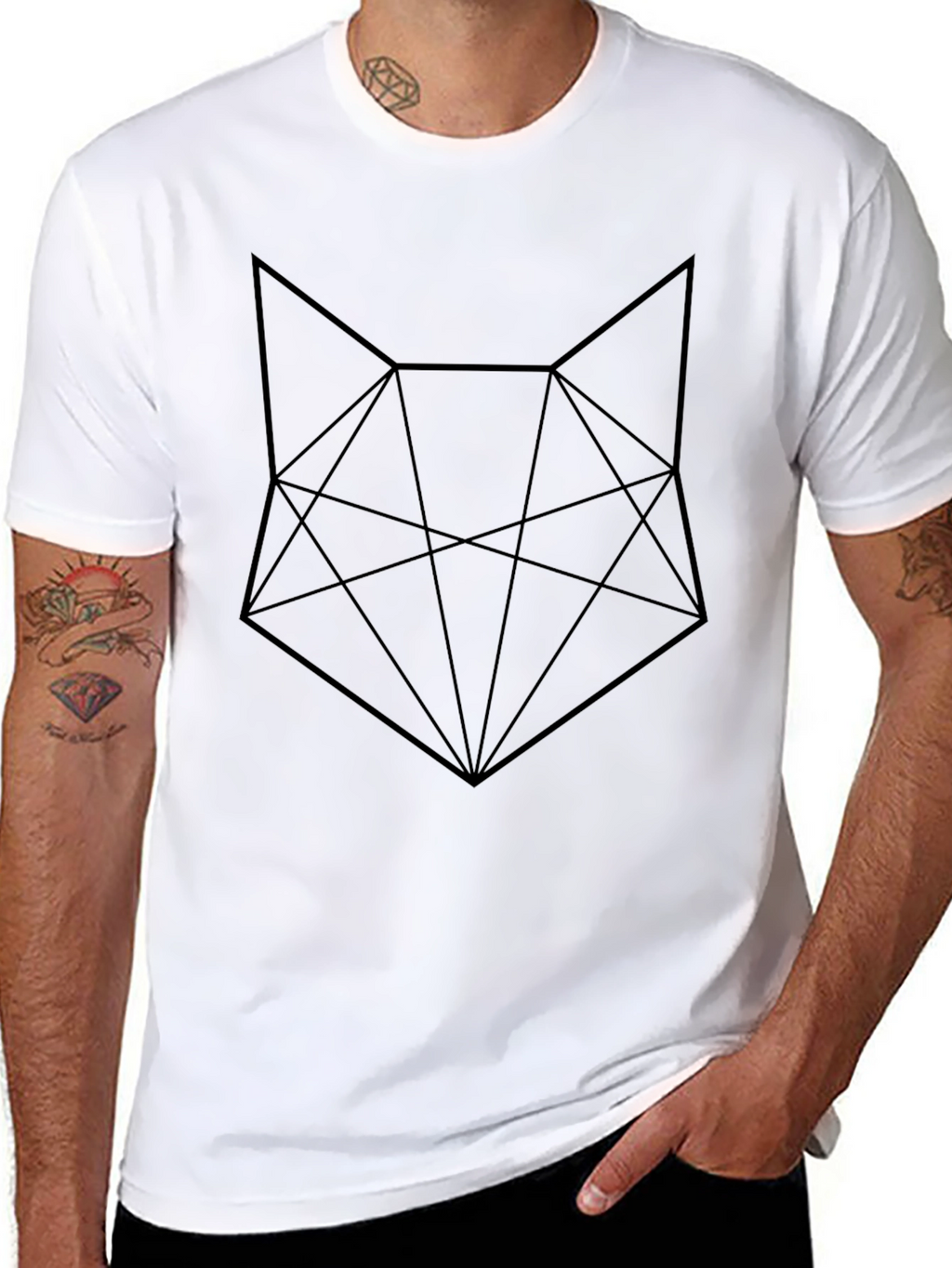 Geometric Fox Graphic Tee - Black Cotton Blend