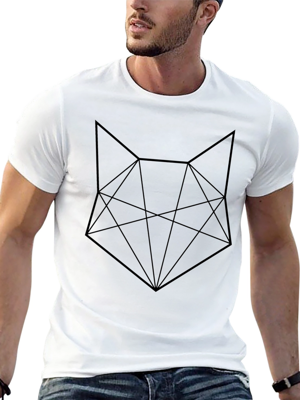 Geometric Fox Graphic Tee - Black Cotton Blend